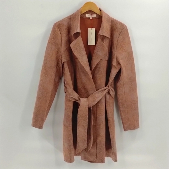 Solitaire faux snakeskin tan shimmer open jacket with tie size XL - Picture 1 of 9